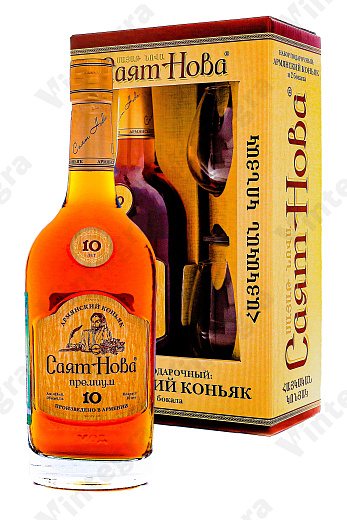 Саят Нова КС 10 лет, 2012, 0.5 л., 40%, Армения, подарочная упаковка с двумя бокалами