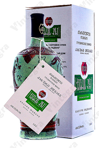 Кахури Мцване, 2022, сухое, 1 л., 13%, Грузия, керамическая бутылка, подарочная упаковка