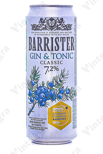 Джин-Тоник Барристер Классический, 0.45 л., 7.2%, Россия, ж/б
