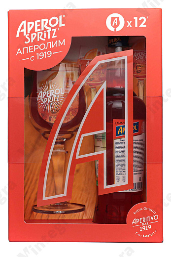 Aperol, сладкий, 0.7 л., 11%, Италия, подарочная упаковка с бокалом