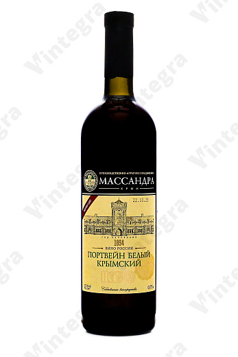 Массандра Портвейн Белый Крымский, 2019, десертное, 0.75 л., 17.5%, Россия