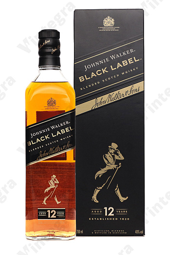 Johnnie Walker Black Label, 0.75 л., 40%, Великобритания, подарочная упаковка