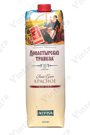 Алвиса Монастырская Трапеза, красное, сухое, сухое, 1 л., 10%, Россия, тетра пак