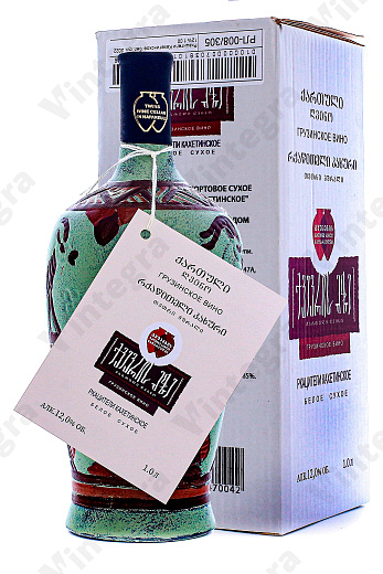 Ркацители Кахетинское, 2022, сухое, 1 л., 13%, Грузия, керамическая бутылка, подарочная упаковка