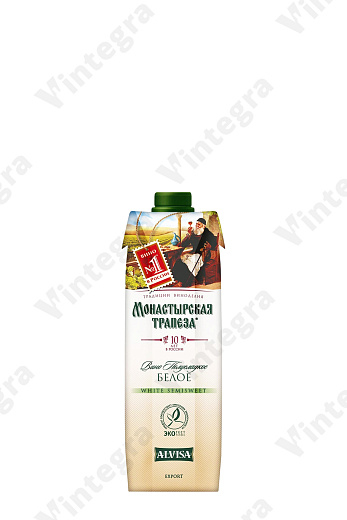 Алвиса Монастырская Трапеза, белое, полусладкое, полусладкое, 1 л., 10%, Россия, тетра пак